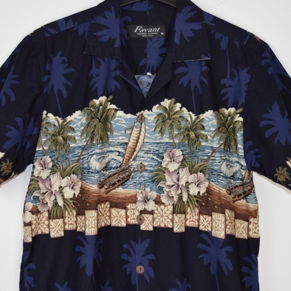 Favant‎ 100% Cotton Tropical Print Hawaiian Beach Shirt Loop Collar Medium - Picture 2 of 7